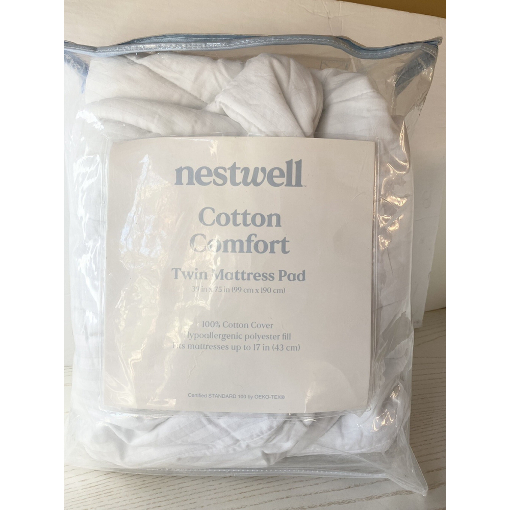 Nestwell Mattress Pad Cotton Comfort Twin 39”White Bedding